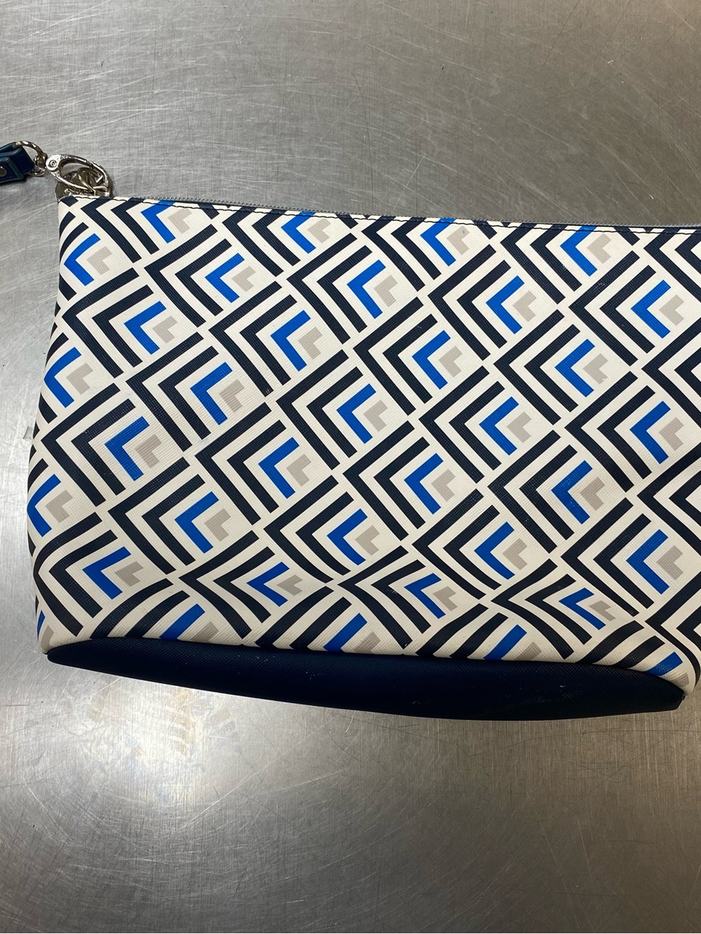 Dabney Lee Geometric Blue & White Zip Pouch Makeup Bag